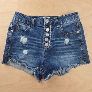 Refuge Mid Rise Cut off Shorts Size 0 Denim Jean Distressed Button Fly